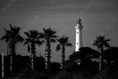 Lighthouse during sunset. Black and white photo © Marcin