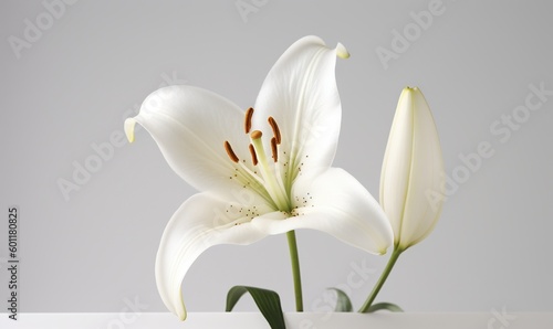  a white flower in a white vase on a white table.  generative ai