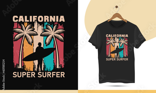 California super surfer t-shirt design template.  High-quality vector design for Print on a shirt, mug, greeting card, and poster.