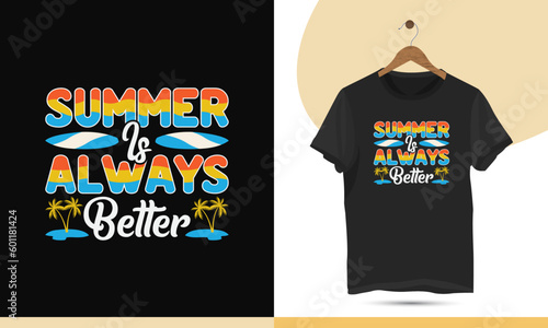 Vintage Retro-style Summer Typography T-shirt Design Template. Design quote - Summer is always better.