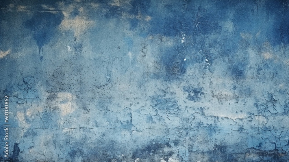 Toned painted old concrete wall with plaster. Dark blue vintage texture background with space for design. Close - up. Rough brush strokes. Grungy, grainy, uneven surface. Empty