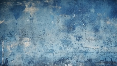Toned painted old concrete wall with plaster. Dark blue vintage texture background with space for design. Close - up. Rough brush strokes. Grungy, grainy, uneven surface. Empty © Patrick