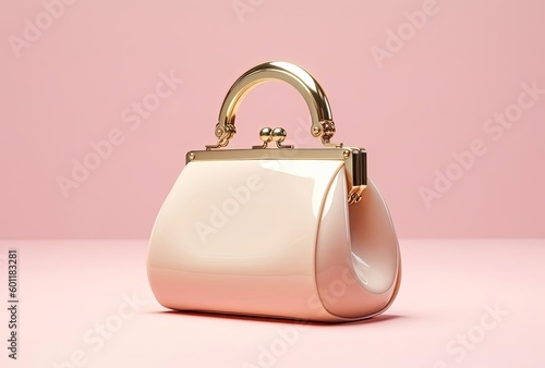 a bag with a shiny golden handle on a bright pink background, generative ai photo