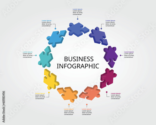 jigsaw puzzle connection template for infographic for presentation for 9 element