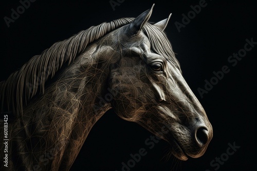 An etched depiction of a horse. Generative AI