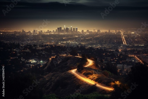 Foto Dusk cityscape of Los Angeles downtown from Griffith Park