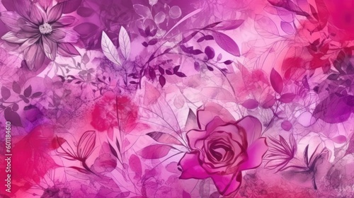 The background features an abstract watercolor floral pattern in pink and purple colors  with magenta shades.  Generative AI 