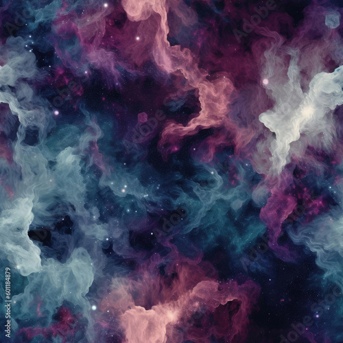 Cosmic Nebula Seamless Pattern 01. Generative AI.