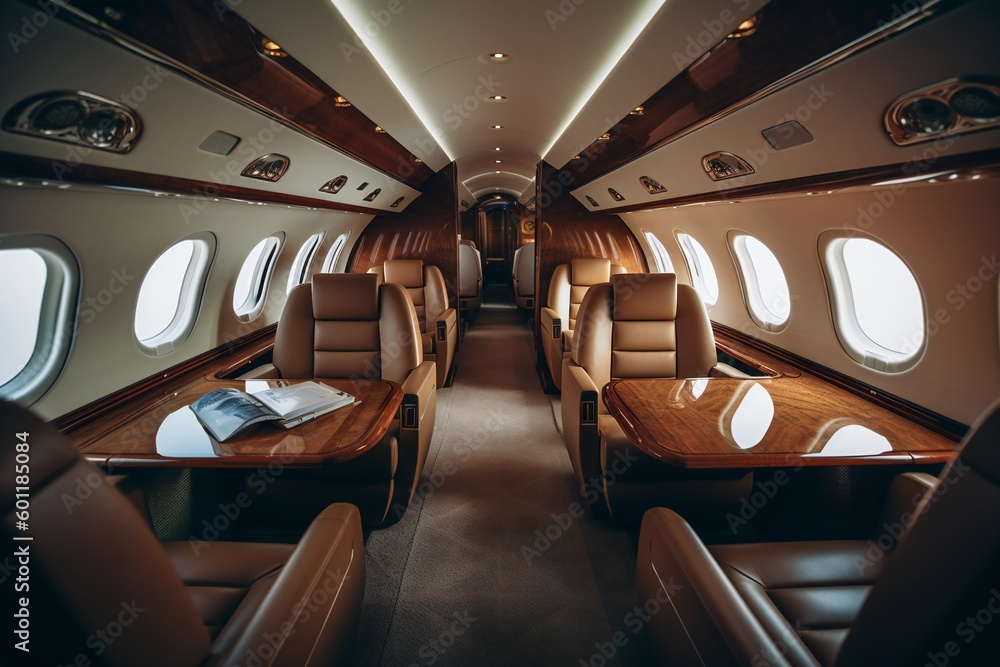 Fototapeta premium luxury private business jet classic design interior, ai generated image