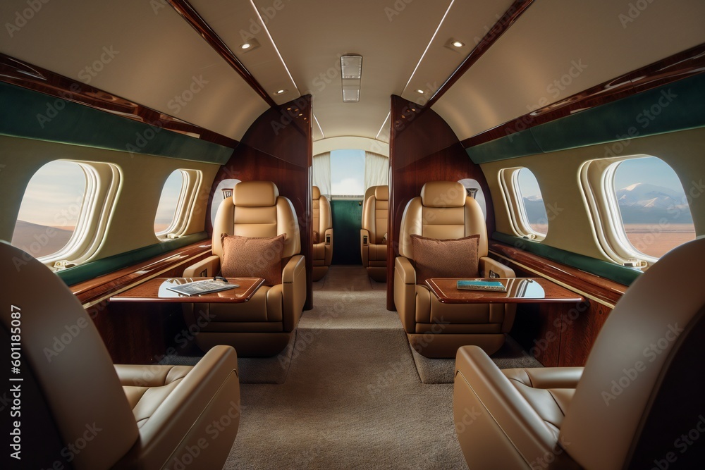 luxury private business jet classic design interior, ai generated image