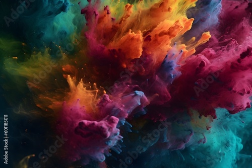 massive explosion of multicolored dry ink dust powder  ai generated image
