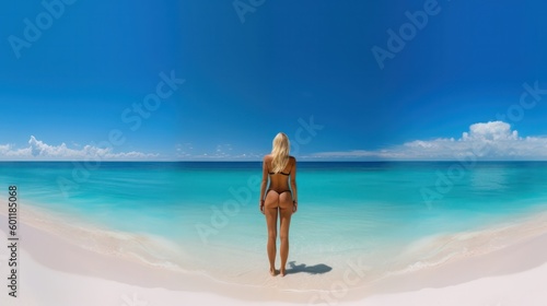 woman in little bikini on the beach . generative AI