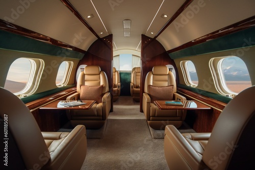 luxury private business jet classic design interior, ai generated image © whitehoune
