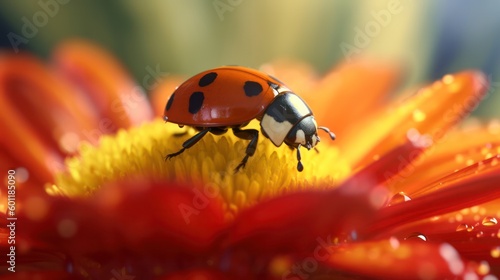Close up ladybugs On a flower . generative AI