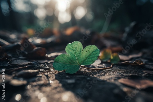 A clover leaf lying on the ground. Generative AI