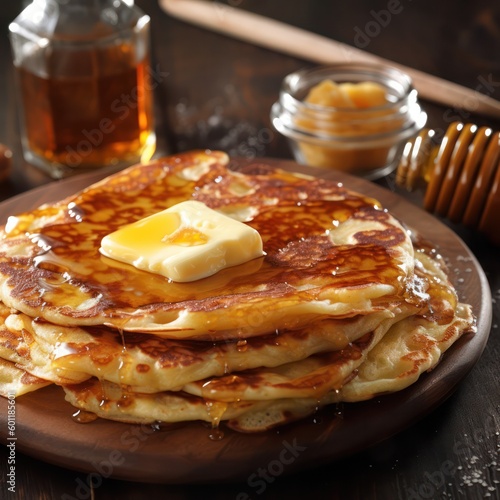 Pancakes with honey and butter . generative AI