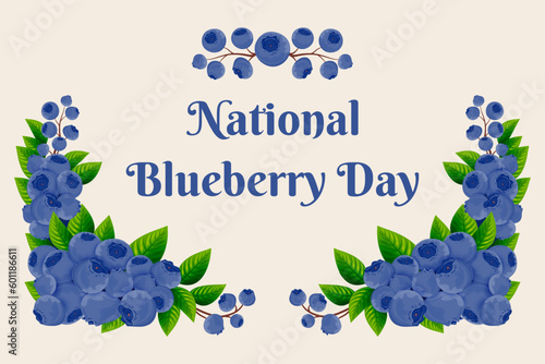 Celebrate National Blueberry Day with this vector illustration of a background filled with blueberry branches, berries, and leaves.