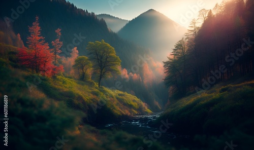 Beautiful landscape with mountains (Generative AI) © Karol