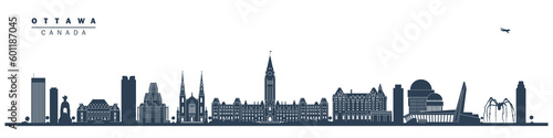 Ottawa city landmarks. Horizontal isolated vector illustration. Canada travel and tourism. 