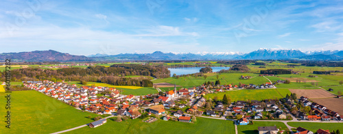 Bavarian landscape near the alps and lake Abtsee in springtime. 