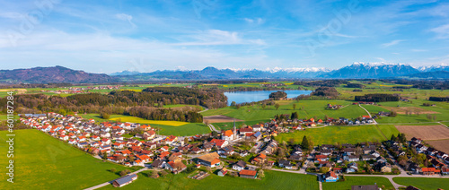 Bavarian landscape near the alps and lake Abtsee in springtime. 