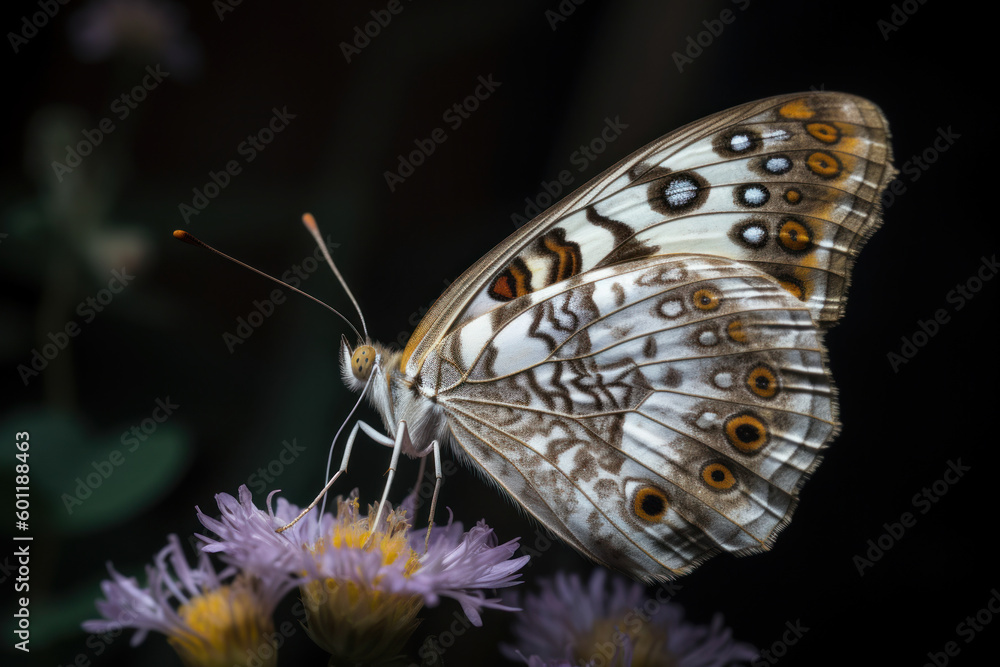Fototapeta premium Romantic natural floral background with a butterfly on flower with bokeh, close-up macro.