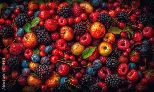  a bunch of berries and raspberries are piled together.  generative ai