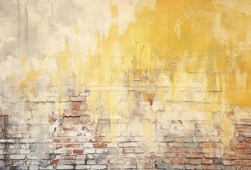 a brick wall in white and yellow with small areas, generative ai