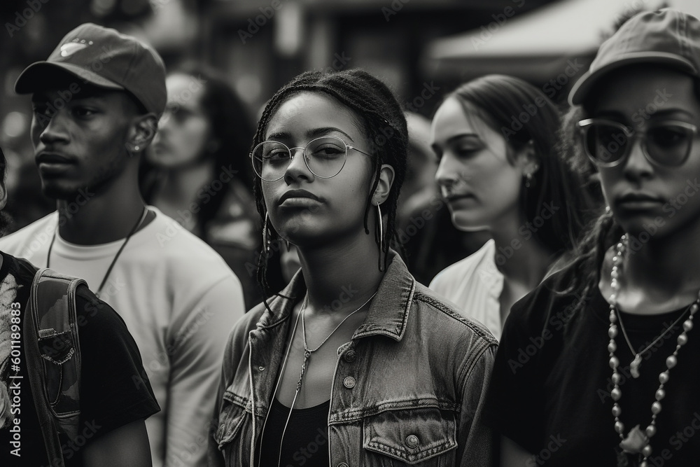 Woman protestors marching for women rights - Generative AI Woman protestors marching for women rights - Generative AI