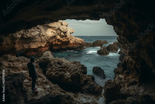 Exploring the sea caves in Ayia Napa, Cyprus. Generative AI photo