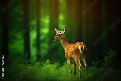 majestic deer standing in a peaceful forest setting Generative AI © AkuAku
