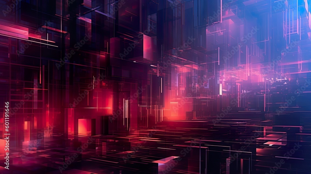 Abstract cyberpunk background with neon details. AI Generative Art.