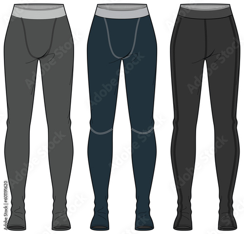 Men's Leggings Compression Tights  Set Fashion Illustration, Vector, CAD, Technical Drawing, Flat Drawing, Template, Mockup.	