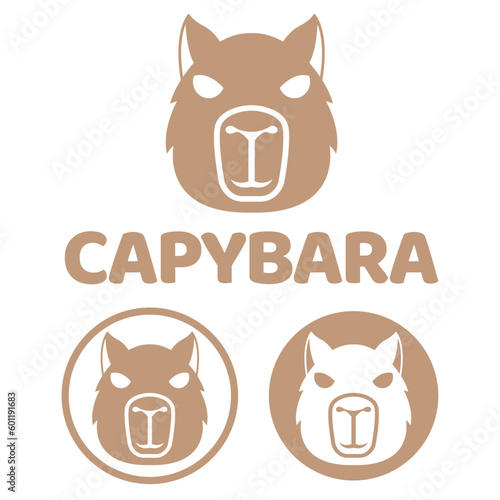 Modern vector flat design simple minimalist logo template of cute capybara cartoon head vector for brand, emblem, label, badge. Isolated on white background.