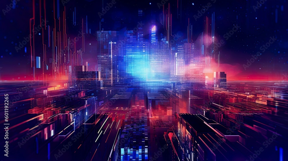 Fototapeta premium Abstract cyberpunk background with neon details. AI Generative Art.