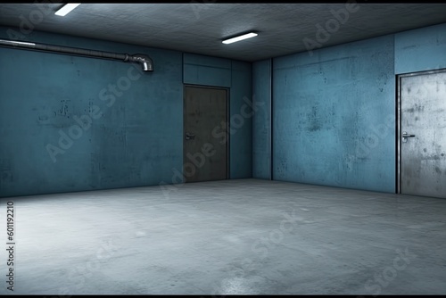 an empty room with two doors and a pipe Generative AI