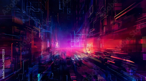 Abstract cyberpunk background with neon details. AI Generative Art.