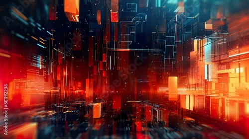 Abstract cyberpunk background with neon details. AI Generative Art. © W&S Stock