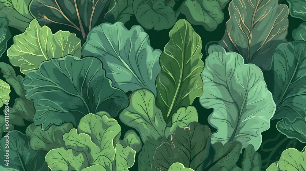 Fototapeta premium Leafy Greens Pattern, Generative AI