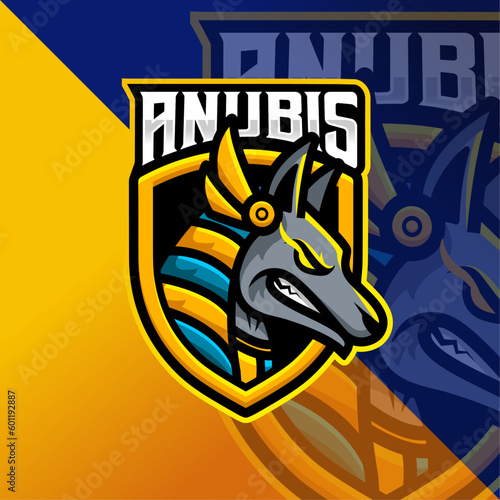 Anubis in Shield mascot esports logo design vector with modern character cartoon illustration concept style for badge  emblem and tshirt printing. Esports logo for sport  gamer  channel  livestreamer