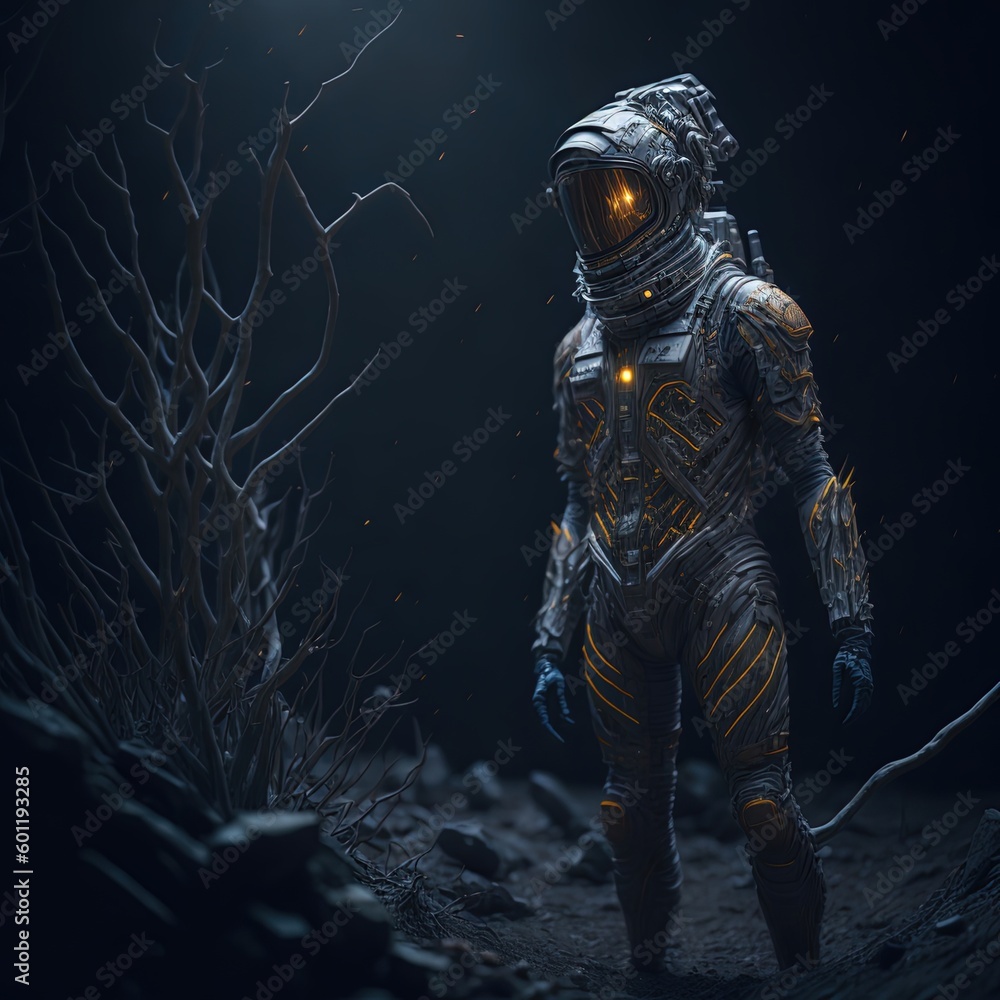 portrait of a astronaut on space suite on other land portrait of a astronaut on space suite on other land
