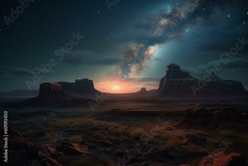 Artistic depiction of awe-inspiring landscape with breathtaking celestial sky. Generative AI