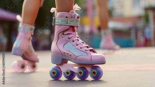 Teenage girl or child on roller skates inline skates. Generative AI photo