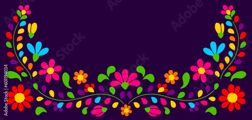 Mexican floral embroidery. Traditional ornament of flowers and leaves.