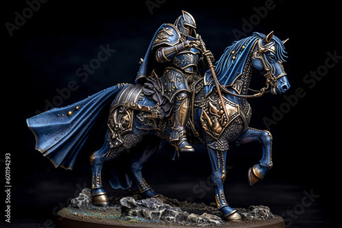 Figurine of blue knight on horse. Ai generated © dragomirescu