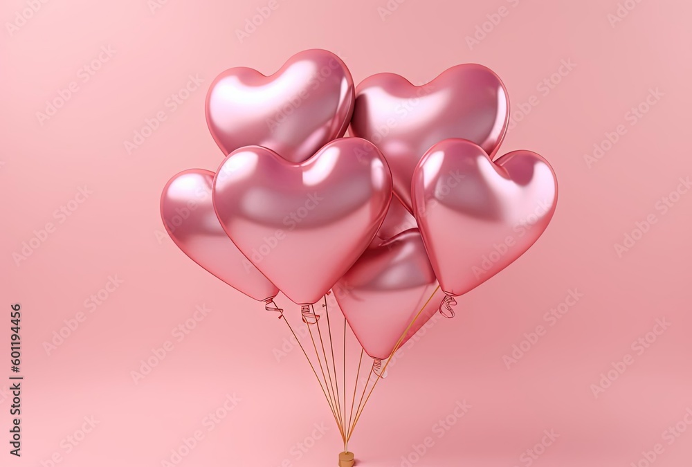 a bunch of pink heart balloons on a pink background, generative ai