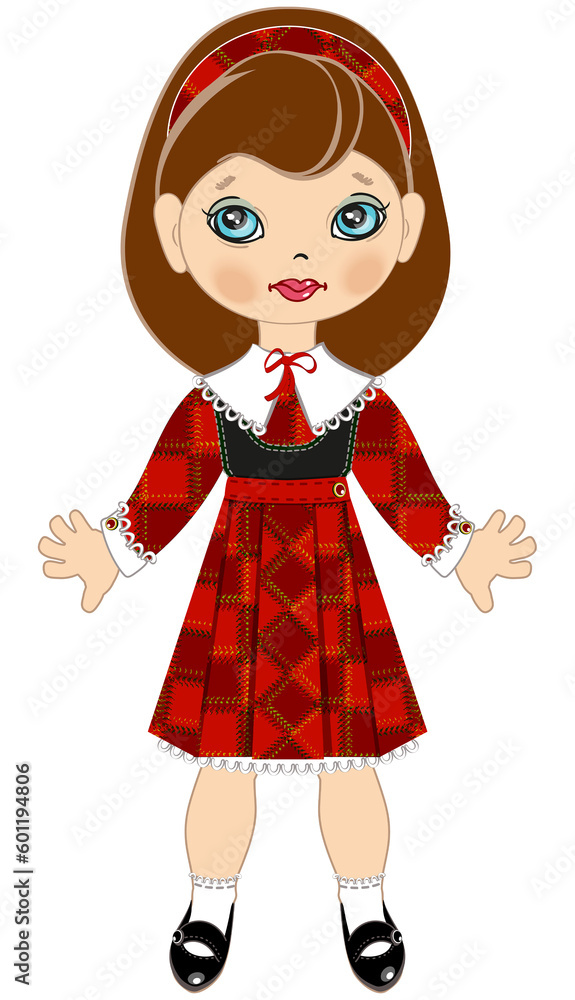 A girl, a schoolgirl in a red plaid dress. Cute doll. A beautiful girl. The figure of a man. A girl, a schoolgirl in a red plaid dress. Cute doll. A beautiful girl. The figure of a man.