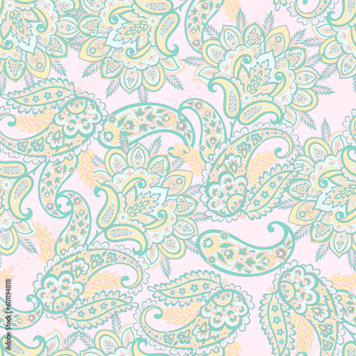 Damask Paisley seamless vector pattern for fabric design. Vintage textile background