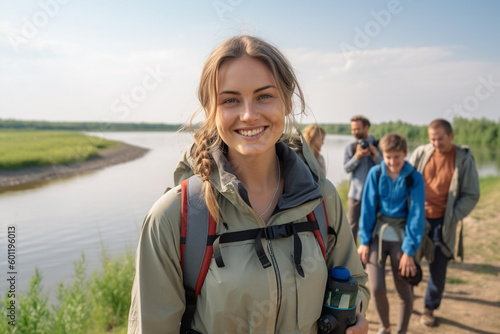young adult woman traveling...