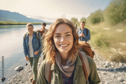 young adult woman traveling...